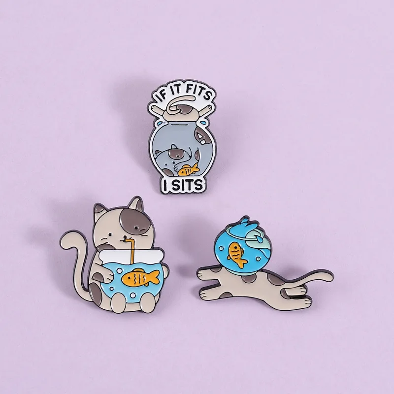 If It Fits I Sits Cat Enamel Pins Set 3Pcs Cute Kitten Fish Tank Brooches Funny Animal Lapel Badges Backpack Jewelry Gift
If It Fits I Sits Cat Enamel Pins Set 3Pcs Cute Kitten Fish Tank Brooches Funny Animal Lapel Badges Backpack Jewelry Gift