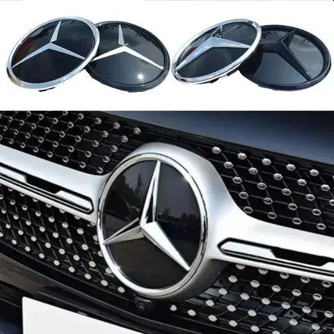 20.5cm 3D ABS Front Grille Star Emblem for Mercedes GLE-Class W253 (2016-2019) - Glossy Black Trim Fits GLC/GLS SUVs