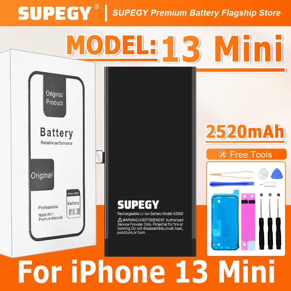 2026 YEARS SUPEGY High Capacity 100% New Battery for Iphone 13 Mini 13Mini 2580mah Phone Battery+Free Tools
2026 YEARS SUPEGY High Capacity 100% New Battery for Iphone 13 Mini 13Mini 2580mah Phone Battery+Free Tools