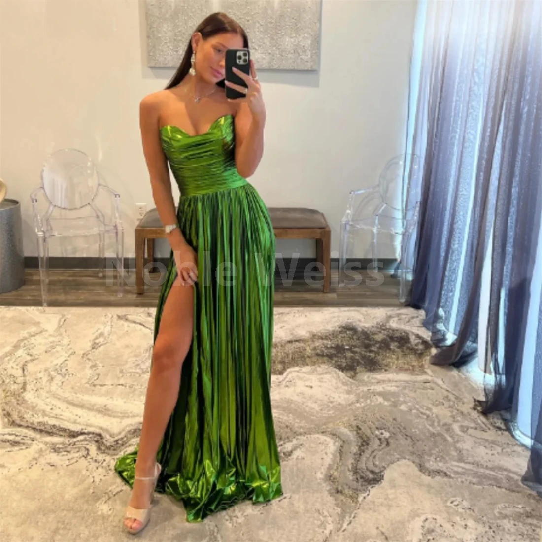 Sexy A-line Prom Dress Green Formal Occasion Dresses Side High Split Evening Dresses Customized
Sexy A-line Prom Dress Green Formal Occasion Dresses Side High Split Evening Dresses Customized