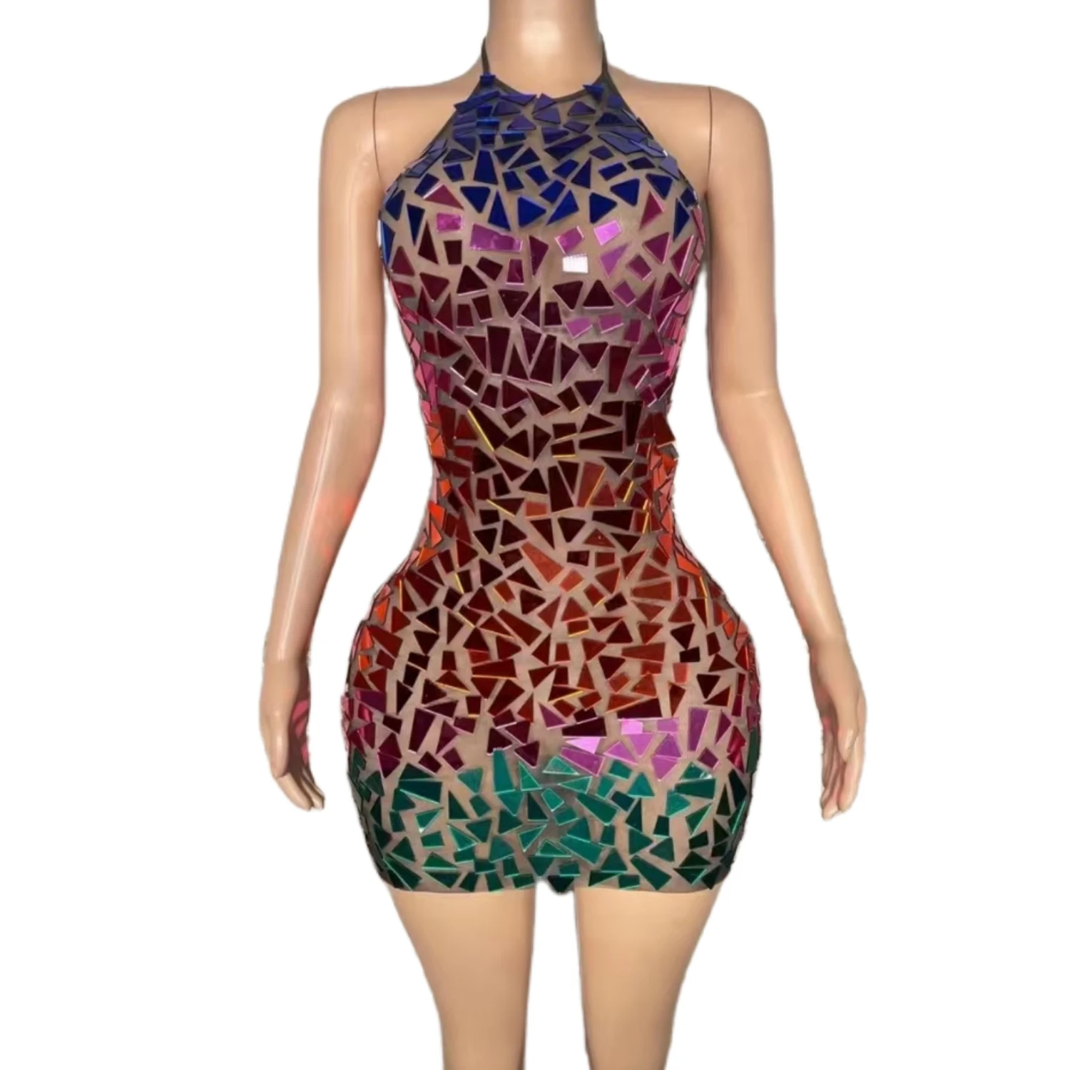 Caiseloubeijingpian Sparkly Rainbow Color Mirror Rhinestone Halter Neck Sheer Mesh Bodycon Mini Dress Party Club Stage Outfit
Caiseloubeijingpian Sparkly Rainbow Color Mirror Rhinestone Halter Neck Sheer Mesh Bodycon Mini Dress Party Club Stage Outfit