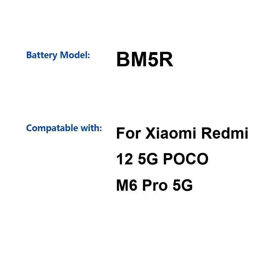 For Xiaomi Redmi 12 5G Poco M6 Pro Reliable Replacement Mobile Phone Battery 5000Mah BM5R
For Xiaomi Redmi 12 5G Poco M6 Pro Reliable Replacement Mobile Phone Battery 5000Mah BM5R