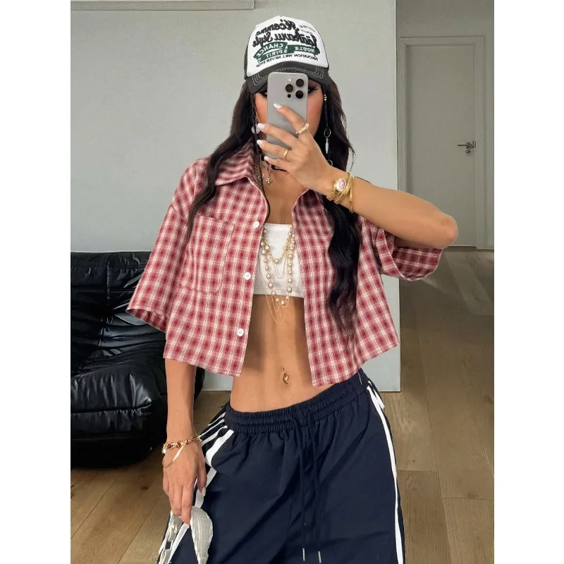 Women's Spring/Summer Vintage Preppy Crop Plaid Loose Crop Tops Red Shirt For New Years
Women's Spring/Summer Vintage Preppy Crop Plaid Loose Crop Tops Red Shirt For New Years