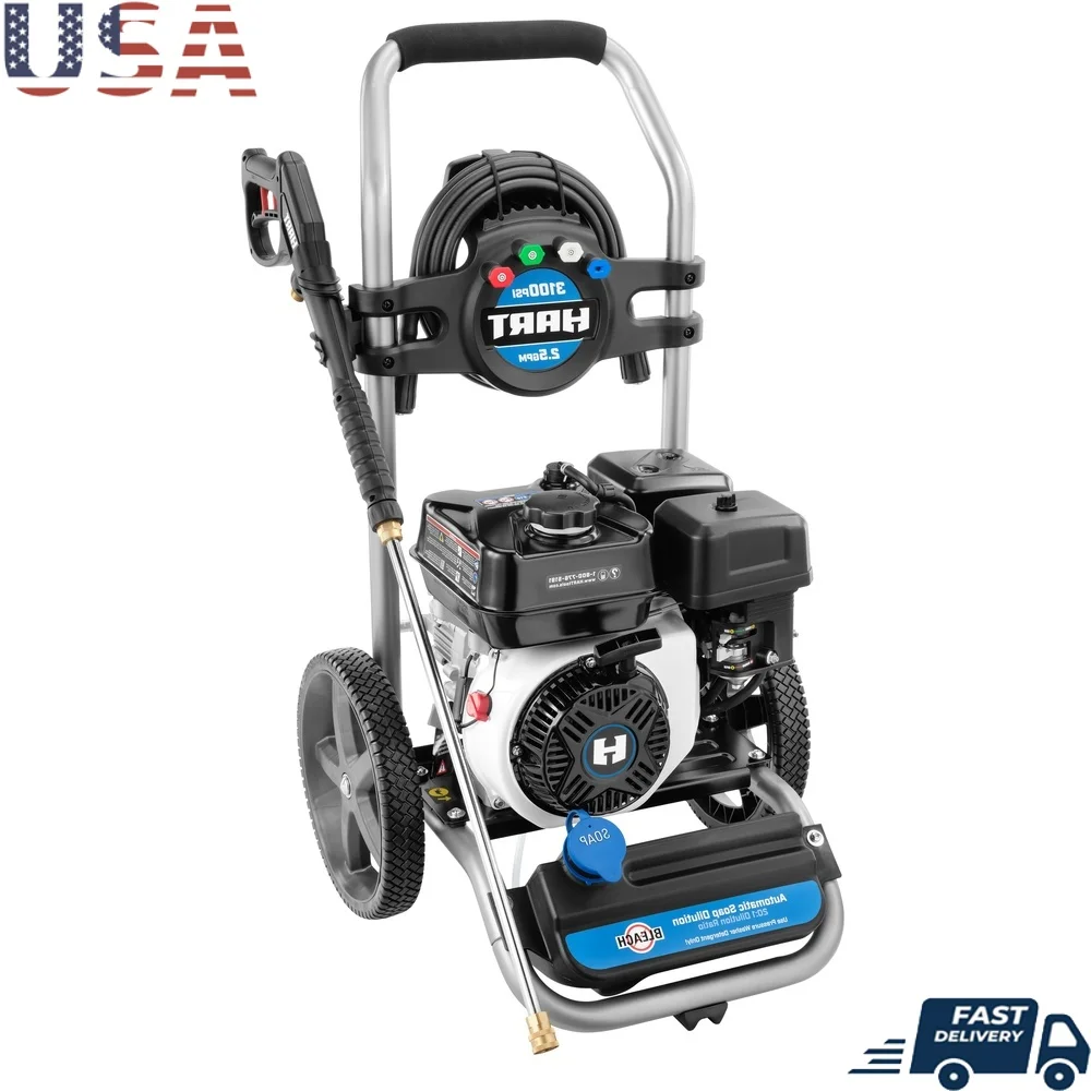 3100 PSI Gas Powered Pressure Washer 25ft Hose 2.5 GPM 212cc Engine 4 Quick Connect Nozzles Onboard Storage Flat Free Wheels
3100 PSI Gas Powered Pressure Washer 25ft Hose 2.5 GPM 212cc Engine 4 Quick Connect Nozzles Onboard Storage Flat Free Wheels