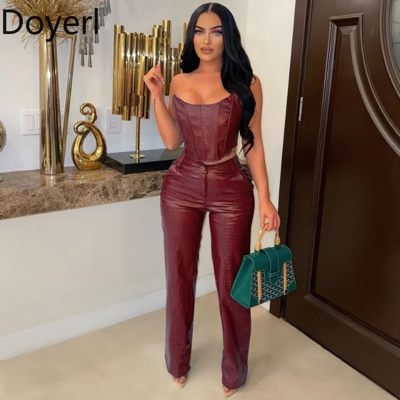 PU Faux Leather 2 Pieces Set for Woman Outfit Birthday Party Club Sleeveless Strapless Crop Top and Wide Leg Pants Matching Sets
PU Faux Leather 2 Pieces Set for Woman Outfit Birthday Party Club Sleeveless Strapless Crop Top and Wide Leg Pants Matching Sets