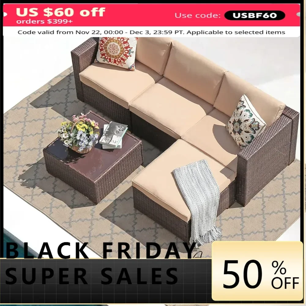 5 Piece Outdoor Patio Furniture Set, Sectional Conversation All-Weather Grey PE Wicker w/Light Cushions, Backyard Porch Garden
5 Piece Outdoor Patio Furniture Set, Sectional Conversation All-Weather Grey PE Wicker w/Light Cushions, Backyard Porch Garden