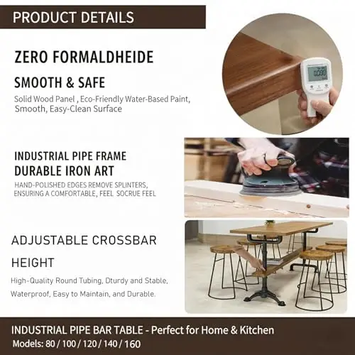 Rectangular Solid Wood Bar Table With Industrial Iron Frame, Adjustable Height For Kitchen And Home Use
Rectangular Solid Wood Bar Table With Industrial Iron Frame, Adjustable Height For Kitchen And Home Use