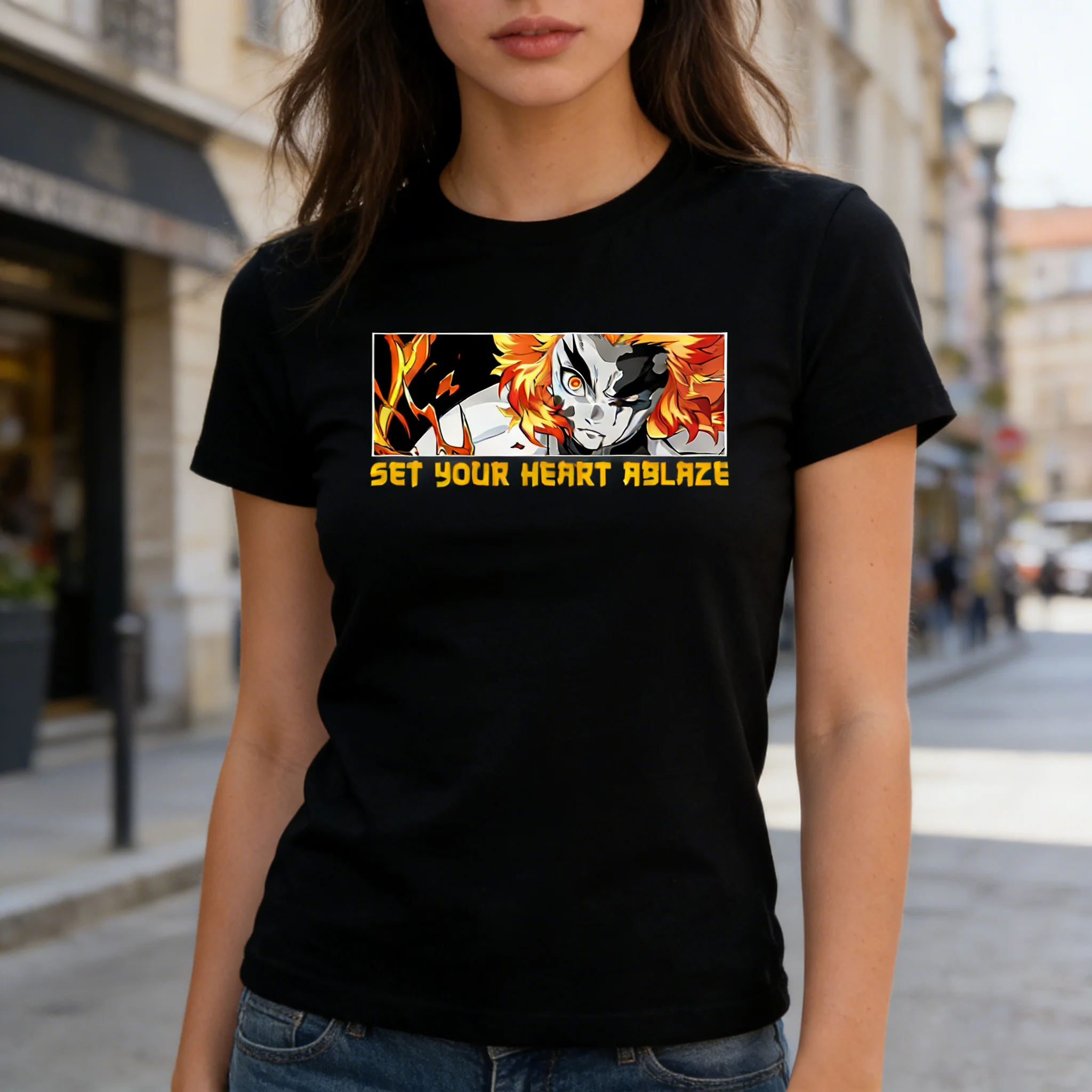 Men's Demon Slayer Rengoku T-Shirt SET YOUR HEART ABLAZE Quote Orange Hair Anime Graphic Black Cotton Tee for Casual Otaku Daily
Men's Demon Slayer Rengoku T-Shirt SET YOUR HEART ABLAZE Quote Orange Hair Anime Graphic Black Cotton Tee for Casual Otaku Daily