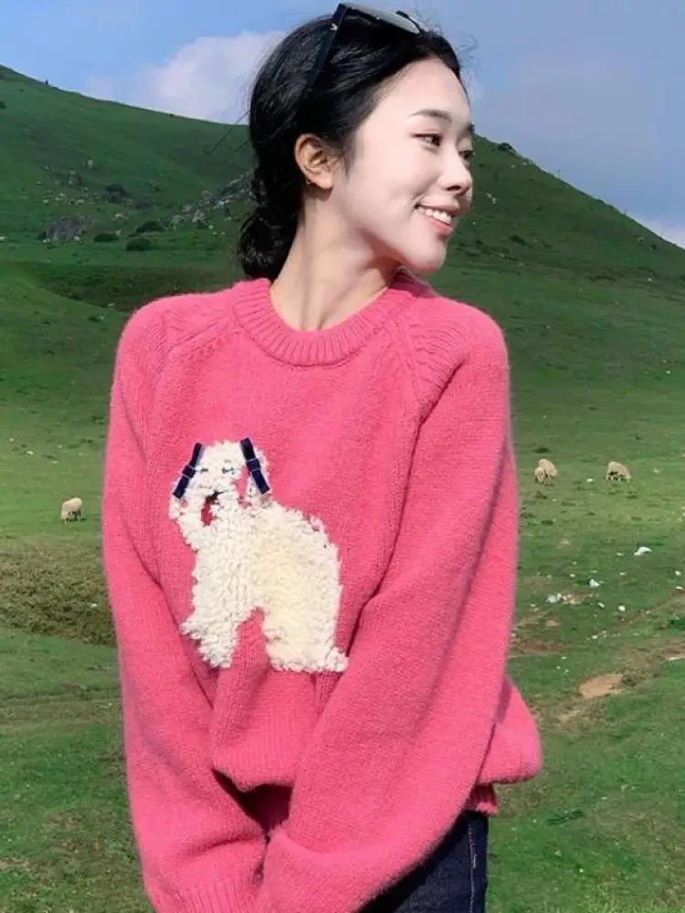 Women 2024 Sweet Pink Patchwork Bow Dog O-neck Long Sleeve Sweater Autumn Winter Fashion Korean Slim Knitwear Pullovers Tops Y2k
Women 2024 Sweet Pink Patchwork Bow Dog O-neck Long Sleeve Sweater Autumn Winter Fashion Korean Slim Knitwear Pullovers Tops Y2k