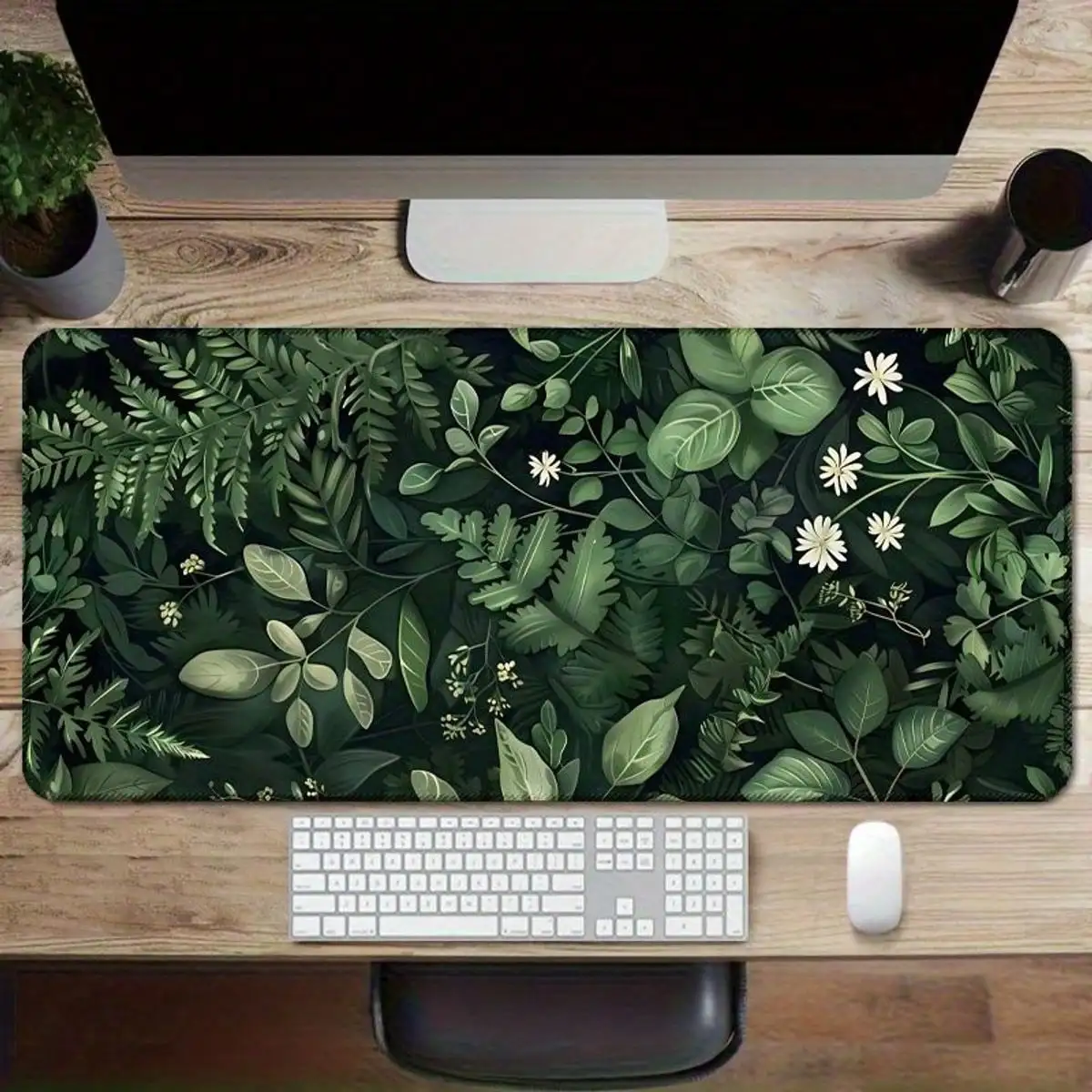 Vintage Green Mouse Pad Featuring Plant Leaves, Designed As An Extended Desk Mat With A Non-Slip Rubber Base And Stitched Edges. This Large XL Desk Pad Measures 35.4X15.7 Inches, Suitable For Home Or Office Use, Sold As A Single Piece
Vintage Green Mouse Pad Featuring Plant Leaves, Designed As An Extended Desk Mat With A Non-Slip Rubber Base And Stitched Edges. This Large XL Desk Pad Measures 35.4X15.7 Inches, Suitable For Home Or Office Use, Sold As A Single Piece