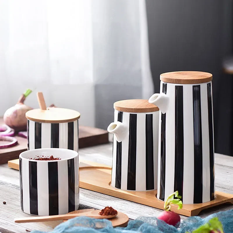Nordic Ceramic Black and White Striped Spice Jar Set Salt Pepper Shaker Sugar Bowl Oil Soy Sauce Bottle Vinegar Pot Kitchen
Nordic Ceramic Black and White Striped Spice Jar Set Salt Pepper Shaker Sugar Bowl Oil Soy Sauce Bottle Vinegar Pot Kitchen
