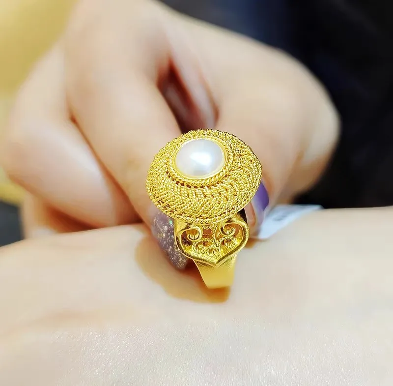 Boutique 24K real gold New Chinese retro silk Pearl Ring au9999 Gold ancient fashion ring index finger ring
Boutique 24K real gold New Chinese retro silk Pearl Ring au9999 Gold ancient fashion ring index finger ring