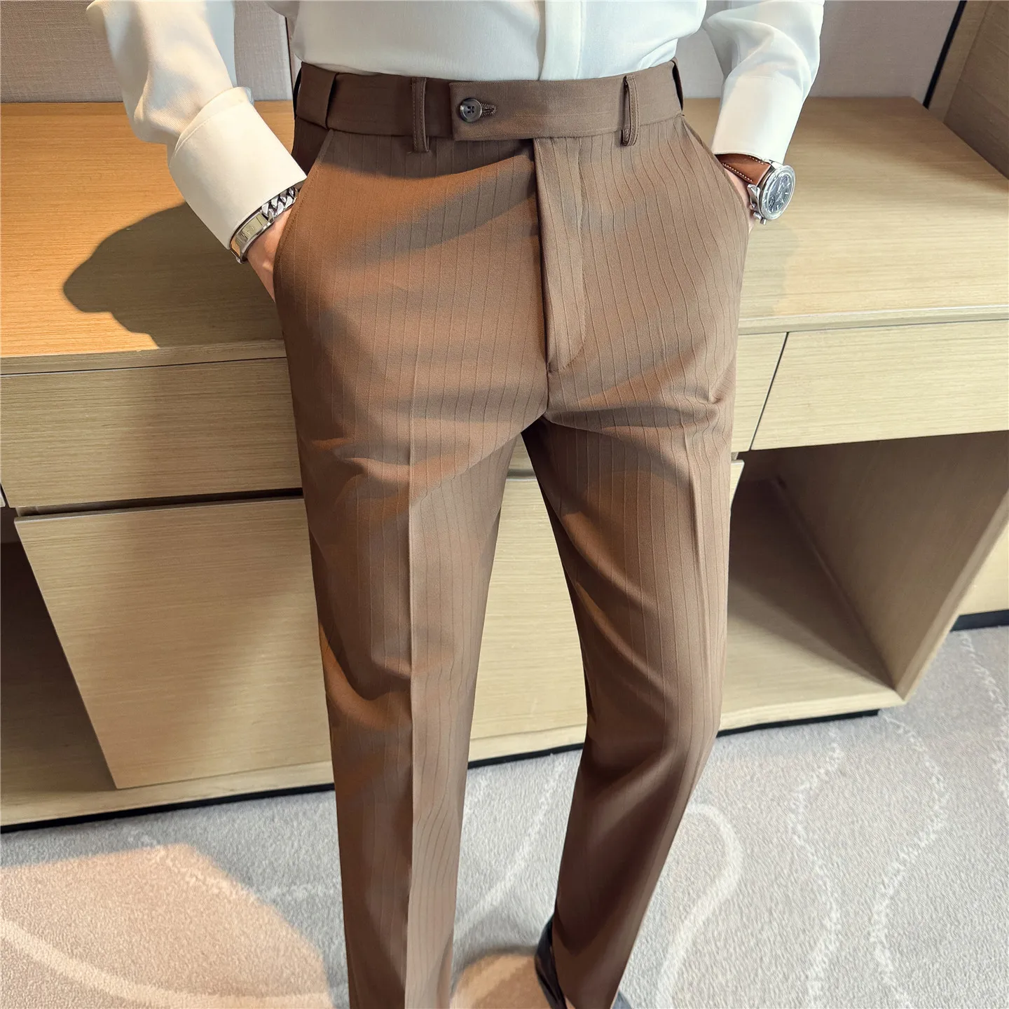 Spring Autumn New Elastic Waist Casual Trousers Male High Waist Dark Striped Slim Fit Pants Men Business Formal Casual Suit Pant
Spring Autumn New Elastic Waist Casual Trousers Male High Waist Dark Striped Slim Fit Pants Men Business Formal Casual Suit Pant