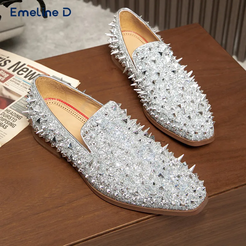 Silver Diamond Studded Loafers Slip-On Rhinestones Luxury Casual Shoes Personalized Fashion Large Size Daily Men's Shoes
Silver Diamond Studded Loafers Slip-On Rhinestones Luxury Casual Shoes Personalized Fashion Large Size Daily Men's Shoes