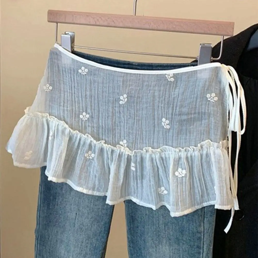 New Embroidered Flower Lace Mini Skirt Y2K Streetwear See Through Lace Up Ruffles Skirt Harajuku Ruched Skirts Jeans Decoration
New Embroidered Flower Lace Mini Skirt Y2K Streetwear See Through Lace Up Ruffles Skirt Harajuku Ruched Skirts Jeans Decoration
