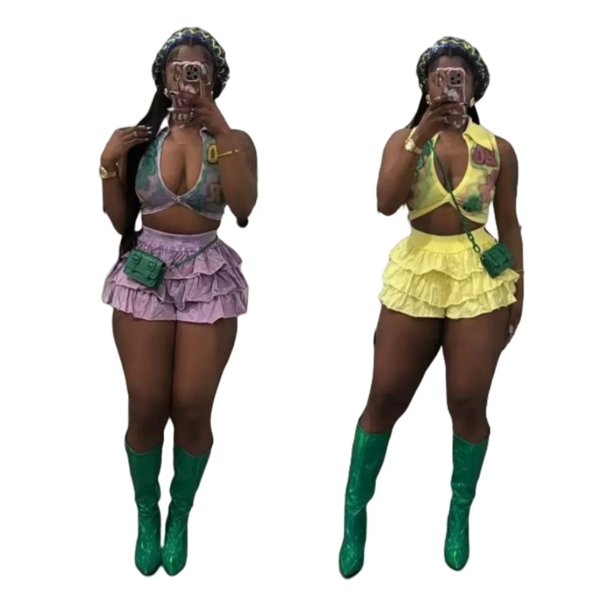 Women Set Summer Sexy V-Neck Sleeveless Printing Elastic Crop Top And Ruffled Shorts Set Casual Two Piece Set Women Shorts Set
Women Set Summer Sexy V-Neck Sleeveless Printing Elastic Crop Top And Ruffled Shorts Set Casual Two Piece Set Women Shorts Set