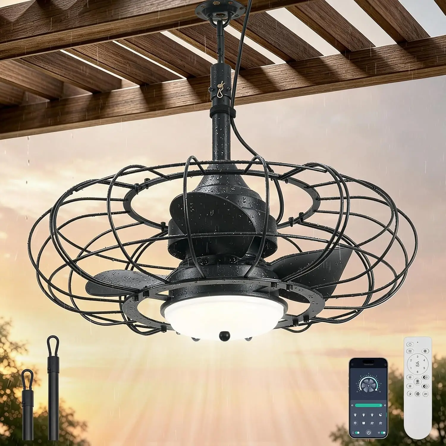 20-Inch Black Outdoor Ceiling Fan with Light, Remote and App Control, 3-Color Temperature, 6 Speeds, Hanging Hook, IP65 Waterproof Plug-In Design for Patios, Garages, Porches, Pergolas, Canopies
20-Inch Black Outdoor Ceiling Fan with Light, Remote and App Control, 3-Color Temperature, 6 Speeds, Hanging Hook, IP65 Waterproof Plug-In Design for Patios, Garages, Porches, Pergolas, Canopies