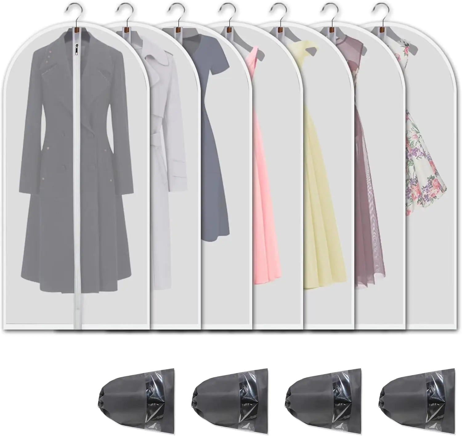 7-Piece Hanging Garment Bags Set, 60-Inch Translucent Dust-Proof Breathable Full Zipper Covers for Suits Dresses Travel
7-Piece Hanging Garment Bags Set, 60-Inch Translucent Dust-Proof Breathable Full Zipper Covers for Suits Dresses Travel
