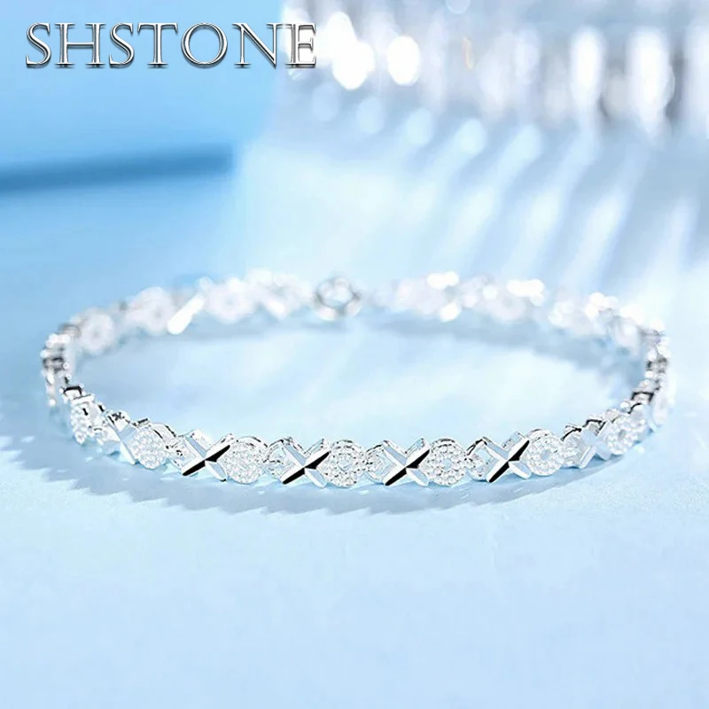 SHSTONE 925 Sterling Silver Bracelet Chain Women Fashion Minimalist XO Style Bracelet Designer Wedding Party Bling Jewelry Gifts
SHSTONE 925 Sterling Silver Bracelet Chain Women Fashion Minimalist XO Style Bracelet Designer Wedding Party Bling Jewelry Gifts