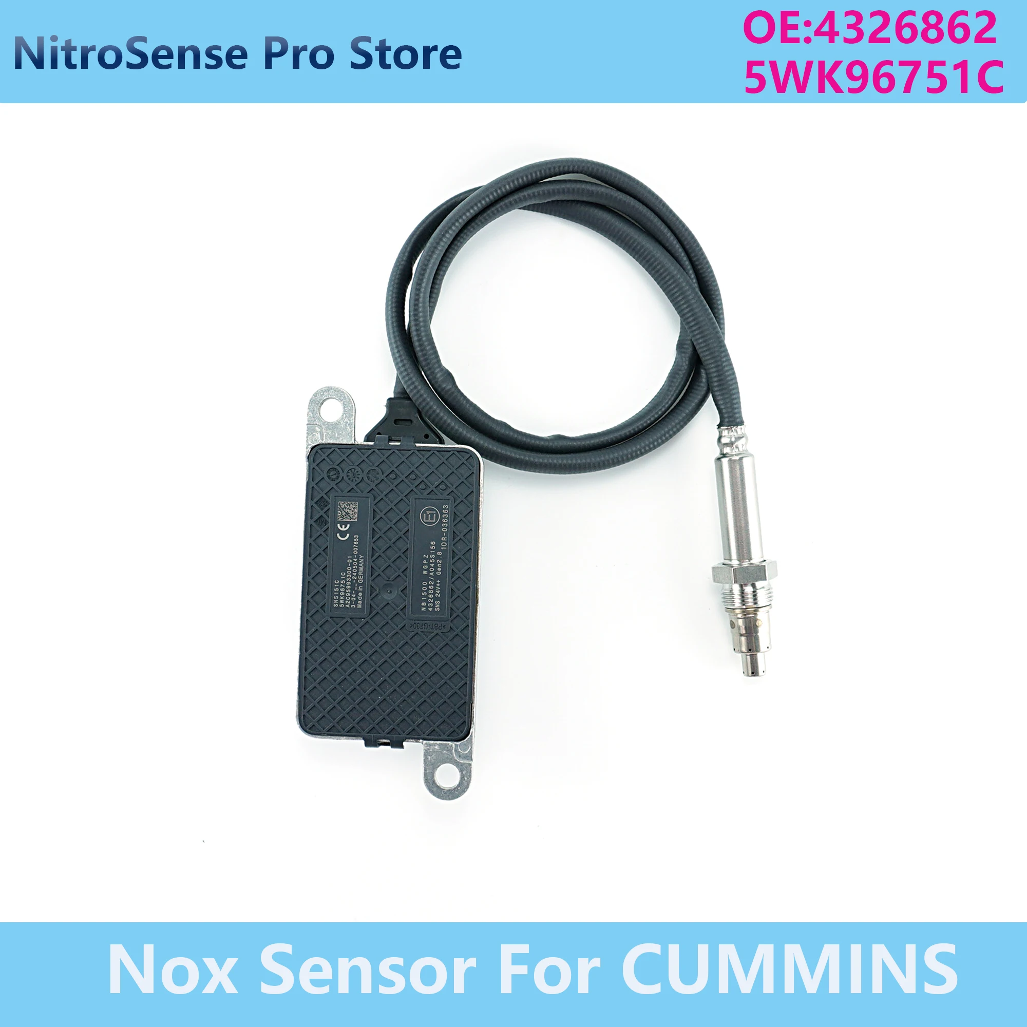 For Cummins Engine 24V Nox Sensor 4326862 5WK96751C 5WK9 6751C High Quality Nitrogen Oxide Sensor
For Cummins Engine 24V Nox Sensor 4326862 5WK96751C 5WK9 6751C High Quality Nitrogen Oxide Sensor