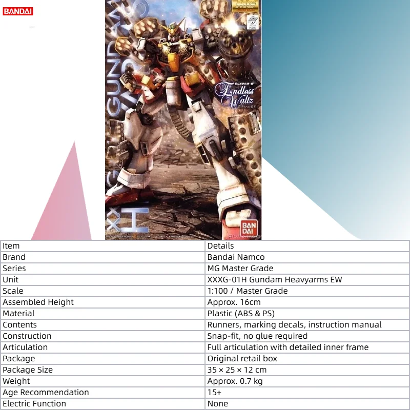 【IN STOCK】Bandai MG 1/100 XXXG-01H Gundam Heavyarms EW (Endless Waltz) Model Kit
【IN STOCK】Bandai MG 1/100 XXXG-01H Gundam Heavyarms EW (Endless Waltz) Model Kit