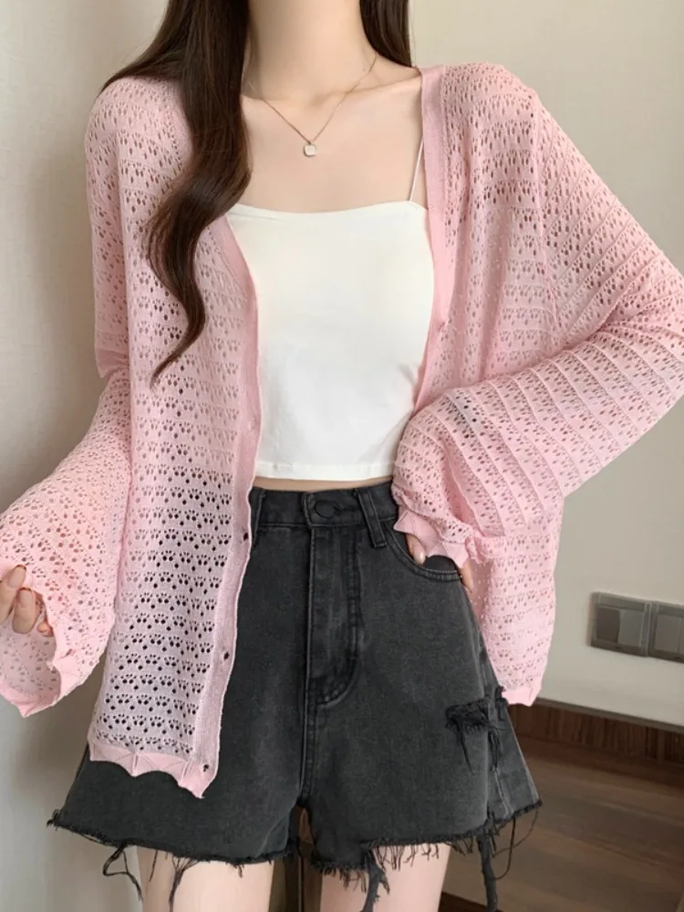 plus Size Women's Summer Thin V-Ne Knitted Open Cardigan Hollow out Long Sve Top Korean Sle Loose Fit Single Piece
plus Size Women's Summer Thin V-Ne Knitted Open Cardigan Hollow out Long Sve Top Korean Sle Loose Fit Single Piece