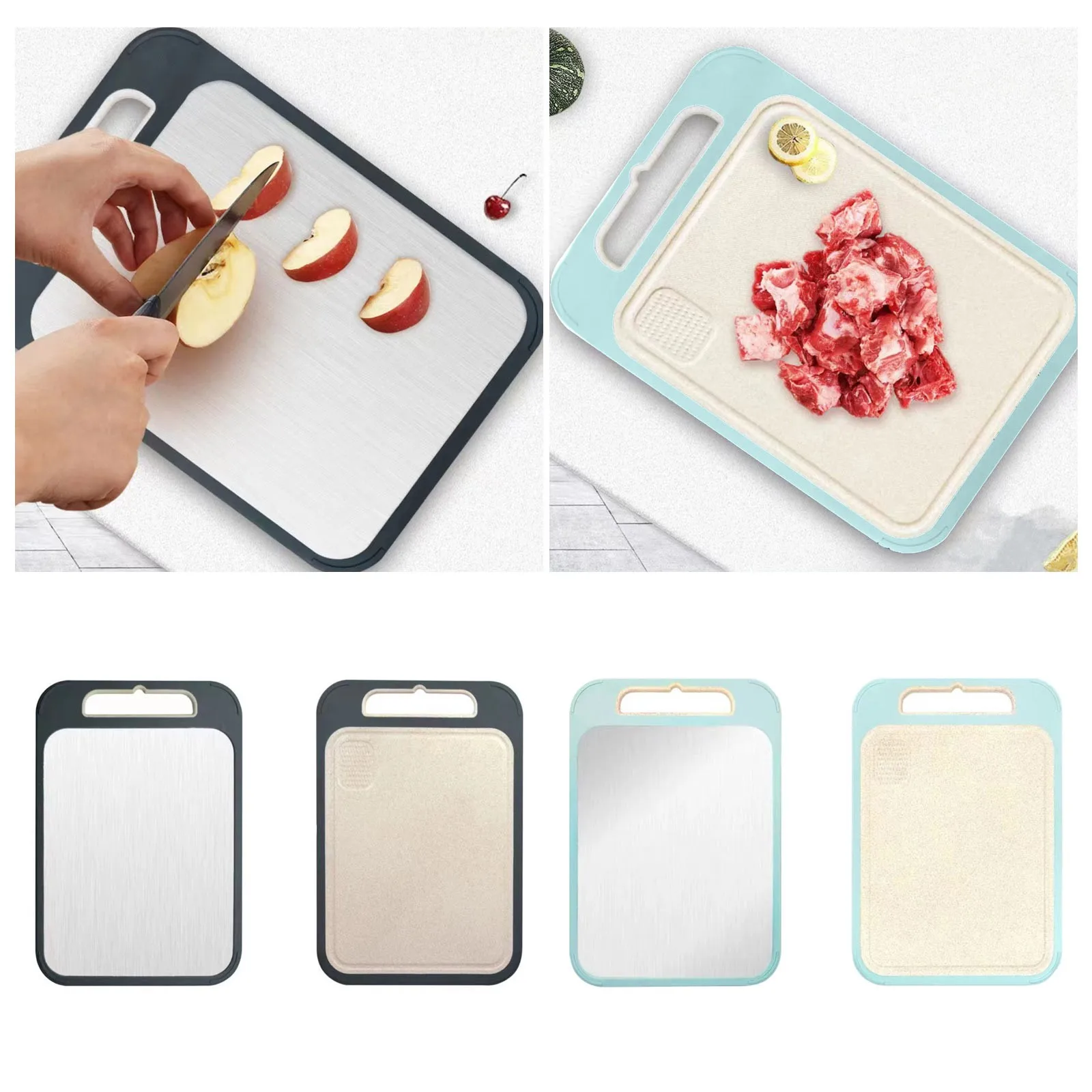 Double Cutting Board Stainless Steel Cutting Board Wheat Straw Cutting Board For Cooking Utensils Set for Nonstick Cookware
Double Cutting Board Stainless Steel Cutting Board Wheat Straw Cutting Board For Cooking Utensils Set for Nonstick Cookware