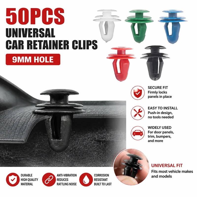 50Pcs Universal Car Interior Retainer Kit, 9mm Plastic Panel Fastener Rivet Clips for Vehicle Trim Replacement
50Pcs Universal Car Interior Retainer Kit, 9mm Plastic Panel Fastener Rivet Clips for Vehicle Trim Replacement