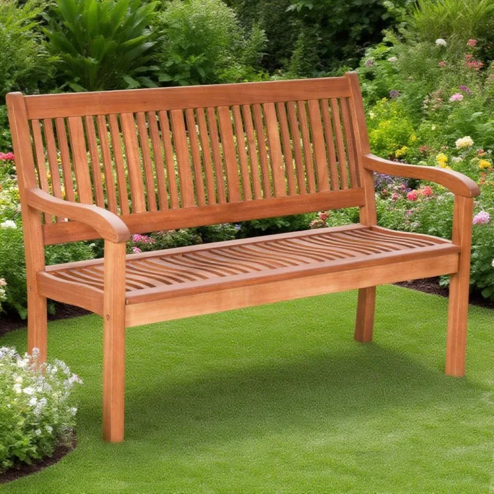 Outdoor Wood Garden Bench, 50 W Solid Wood Patio Park Bench with Dense Slatted Backrest & Seat, Curved Armrest.
Outdoor Wood Garden Bench, 50 W Solid Wood Patio Park Bench with Dense Slatted Backrest & Seat, Curved Armrest.