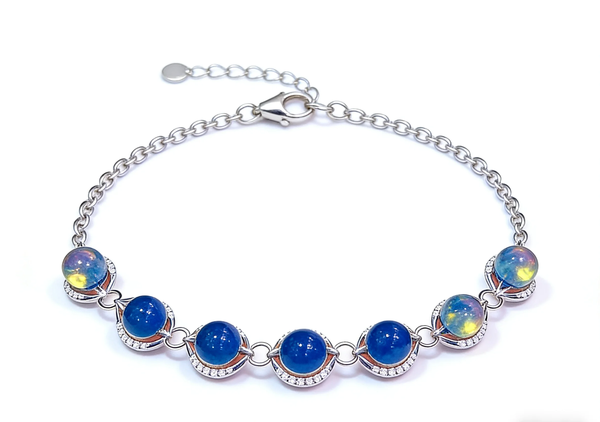 S925 Sterling Silver Mexican Blue Amber Bracelet 7mm Beads Silver Chain Link Elegant Luxury Jewelry for Women Daily Wear Gift
S925 Sterling Silver Mexican Blue Amber Bracelet 7mm Beads Silver Chain Link Elegant Luxury Jewelry for Women Daily Wear Gift