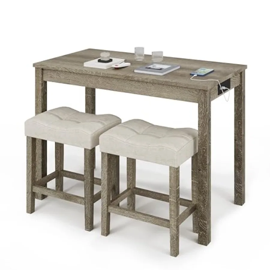 3-Piece Counter Height Bar Table Set with Socket and 2 Fabric Padded Bar Stools, Tall Kitchen Breakfast Dining Table Set with S
3-Piece Counter Height Bar Table Set with Socket and 2 Fabric Padded Bar Stools, Tall Kitchen Breakfast Dining Table Set with S