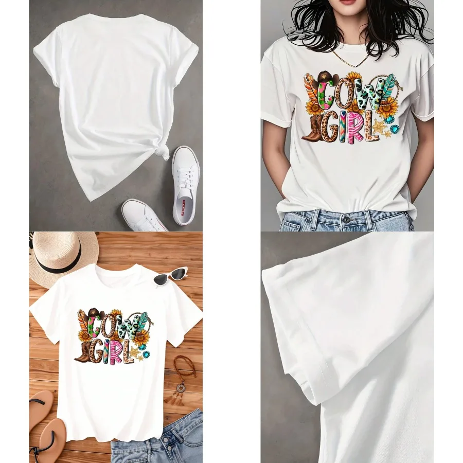 【New style】Women Round Neck T Shirt Cowgirl Print With Sunflowers And Boots Short Sleeve For Casual Wear And Western Theme Even
【New style】Women Round Neck T Shirt Cowgirl Print With Sunflowers And Boots Short Sleeve For Casual Wear And Western Theme Even