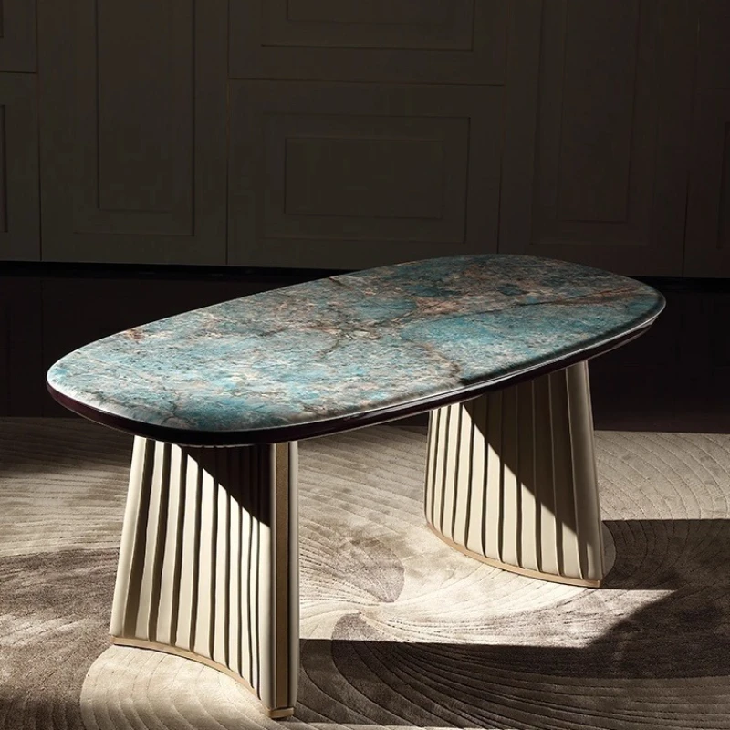 Modern Italian light luxury marble dining table and chair combination oval high-end household dining table
Modern Italian light luxury marble dining table and chair combination oval high-end household dining table