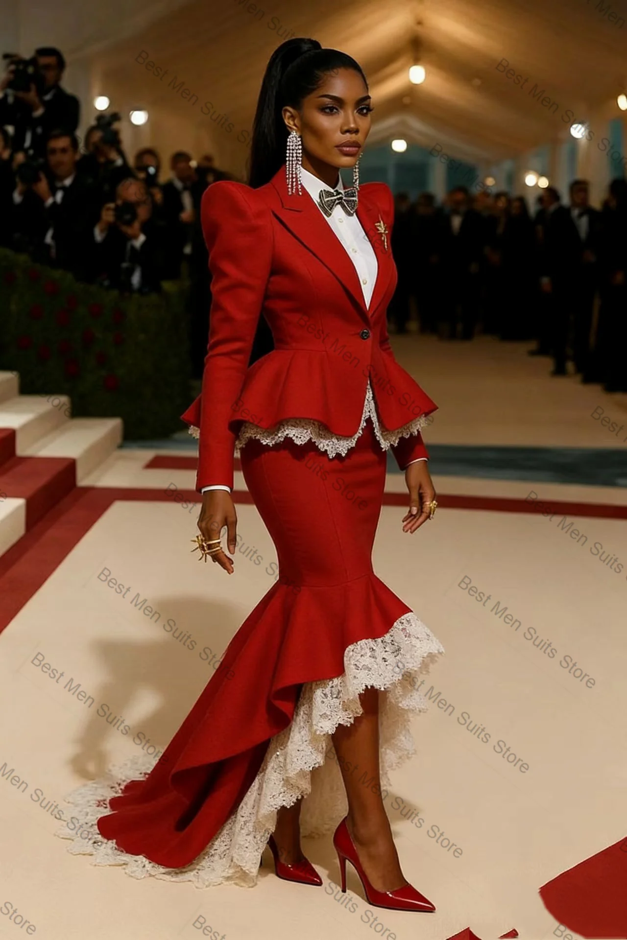 Red White Lace Women Suit Set 2 Pcs Blazer Prom Dress Mermaid Skirt Formal Office Jacket Customized Wedding Tuxedo Guest Coat
Red White Lace Women Suit Set 2 Pcs Blazer Prom Dress Mermaid Skirt Formal Office Jacket Customized Wedding Tuxedo Guest Coat