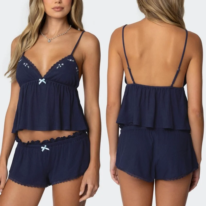 Y2K Lace Pajama Sets for Women 2 Piece Sexy Sleeveless Cami Tank Top and Shorts Pj Set Matching Lounge Sleepwear
Y2K Lace Pajama Sets for Women 2 Piece Sexy Sleeveless Cami Tank Top and Shorts Pj Set Matching Lounge Sleepwear