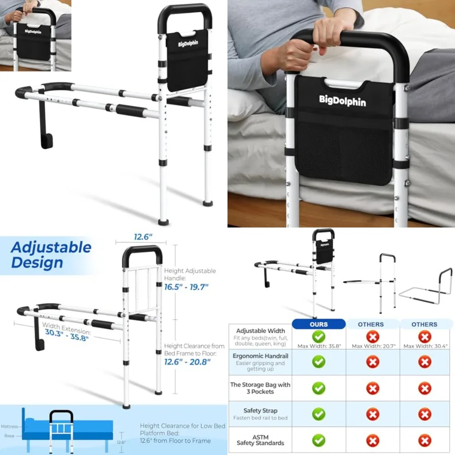 Bed Rails for Elderly Adults Safety - ASTM Approved, 350 LBS Capacity, Tool-Free Assembly, Non-Slip Ergonomic Handle with Stora
Bed Rails for Elderly Adults Safety - ASTM Approved, 350 LBS Capacity, Tool-Free Assembly, Non-Slip Ergonomic Handle with Stora