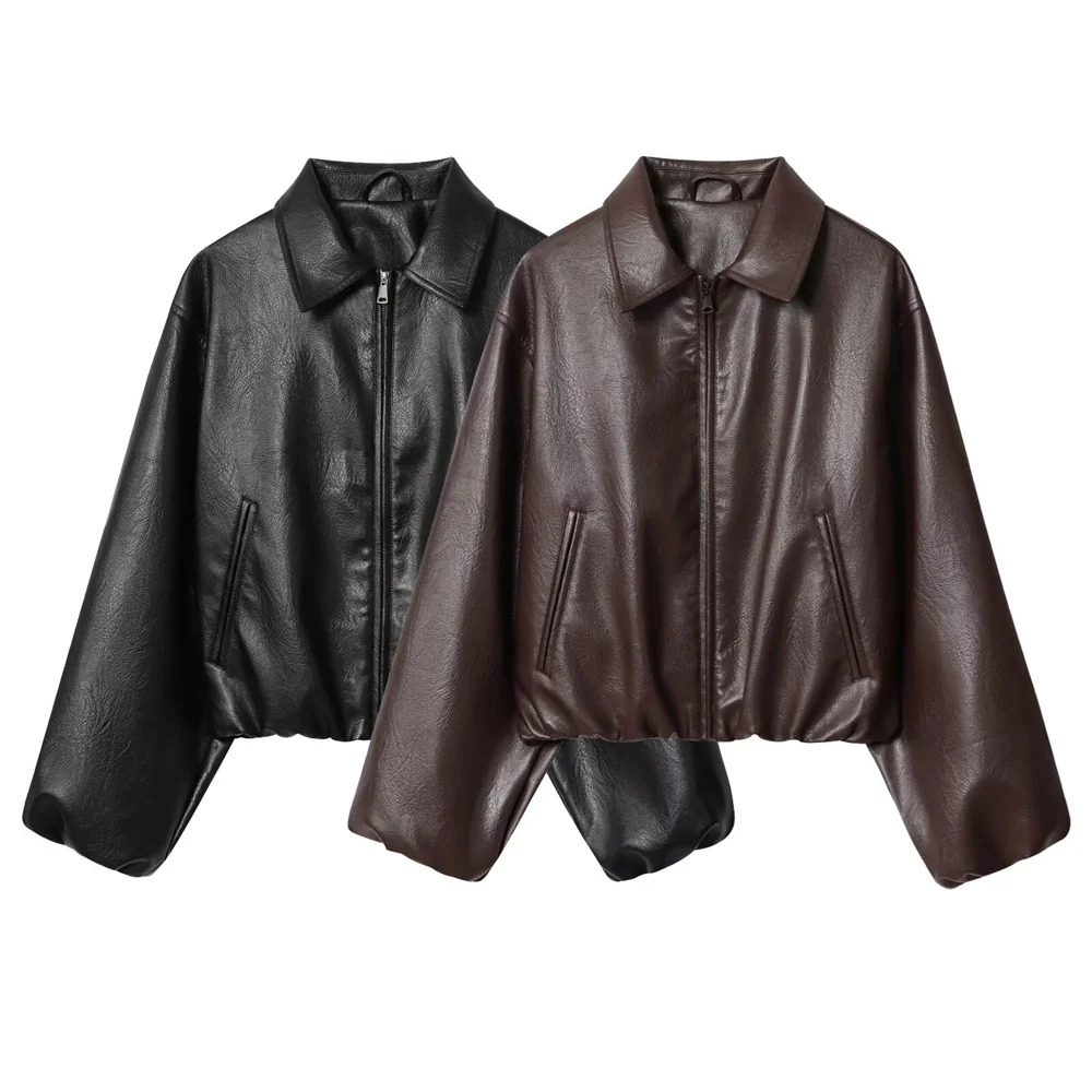 Taop&Za's new women's lapel long sleeved pocket zipper decoration faux leather pilot jacket jacket jacket
Taop&Za's new women's lapel long sleeved pocket zipper decoration faux leather pilot jacket jacket jacket
