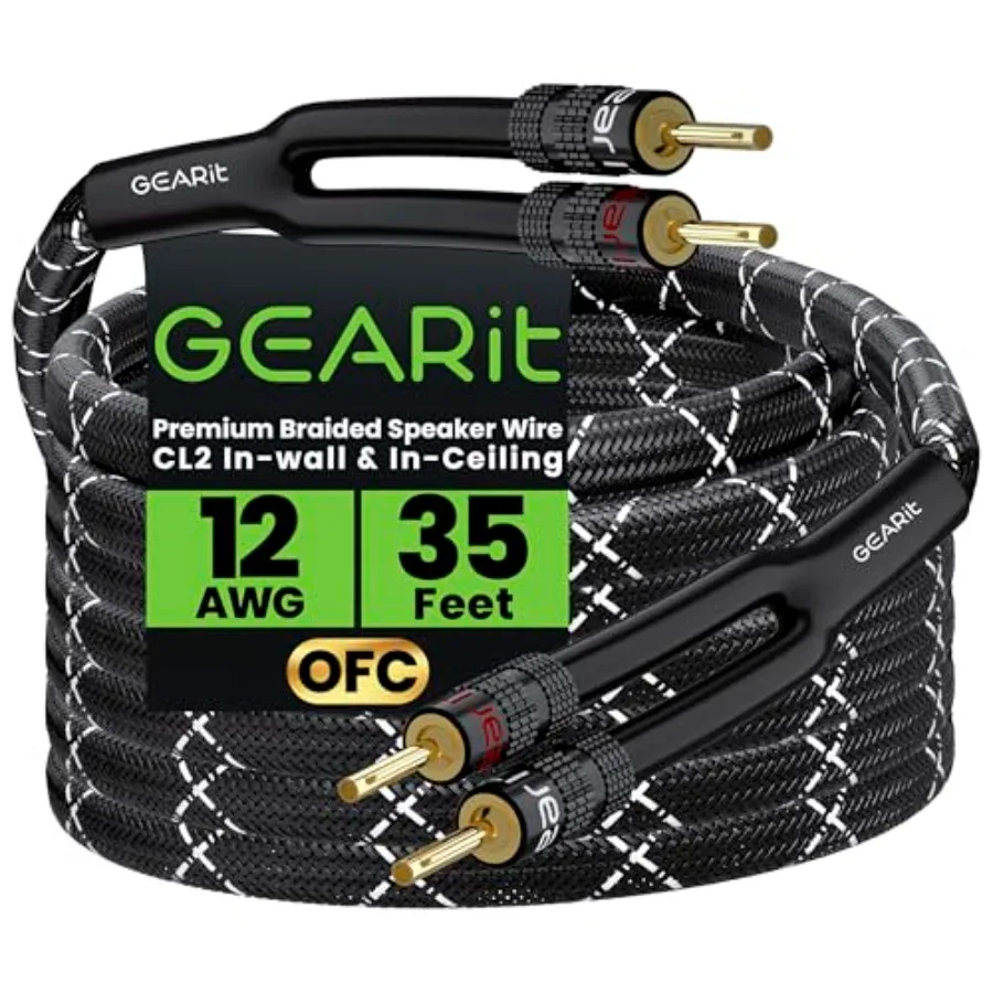 Speaker Cable with Banana Plugs 12 Gauge 5, OFC Speaker Wire CL2 Rated with Gold-Plated Tips, Braided Speaker Wire for ophiles,
Speaker Cable with Banana Plugs 12 Gauge 5, OFC Speaker Wire CL2 Rated with Gold-Plated Tips, Braided Speaker Wire for ophiles,