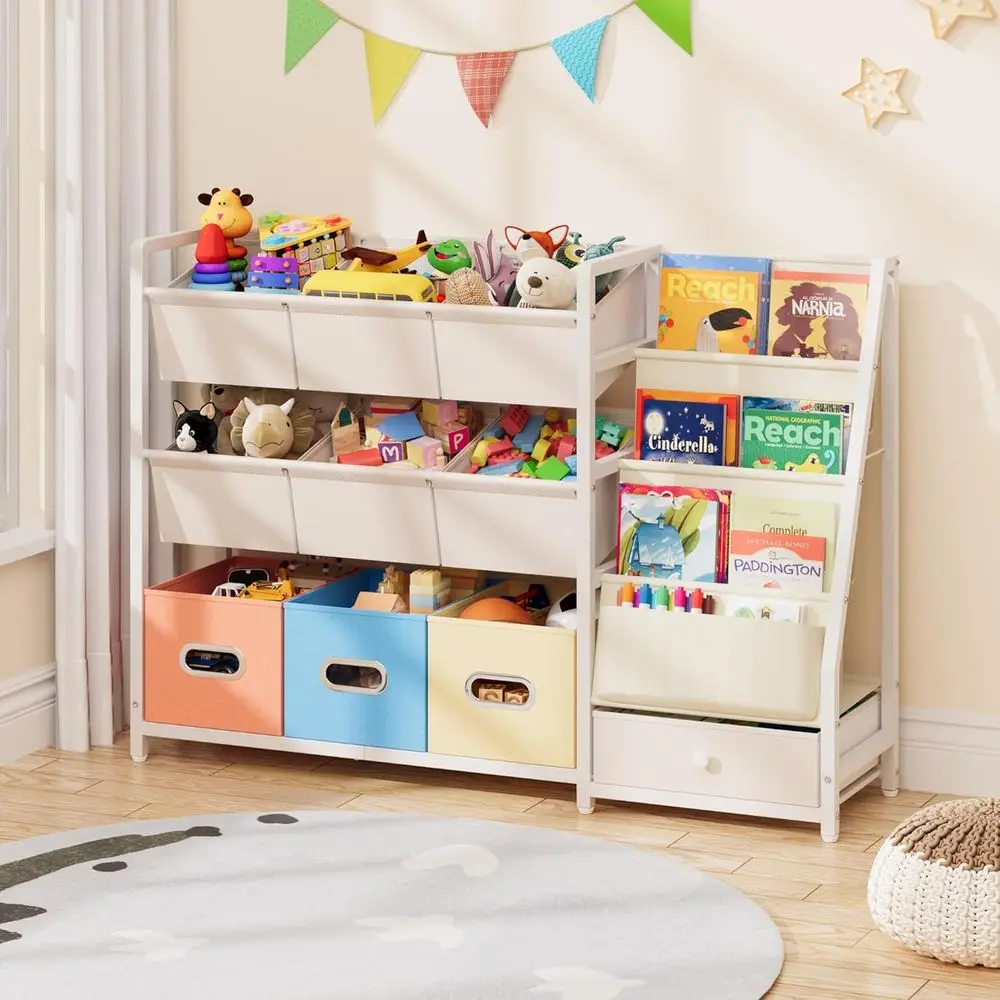 Toy Storage Organizer - Kids Bookshel and Toy Storage with 3 Book Shel and 10 Storage Bins, Montori Playroom Storage or Toddler,
Toy Storage Organizer - Kids Bookshel and Toy Storage with 3 Book Shel and 10 Storage Bins, Montori Playroom Storage or Toddler,