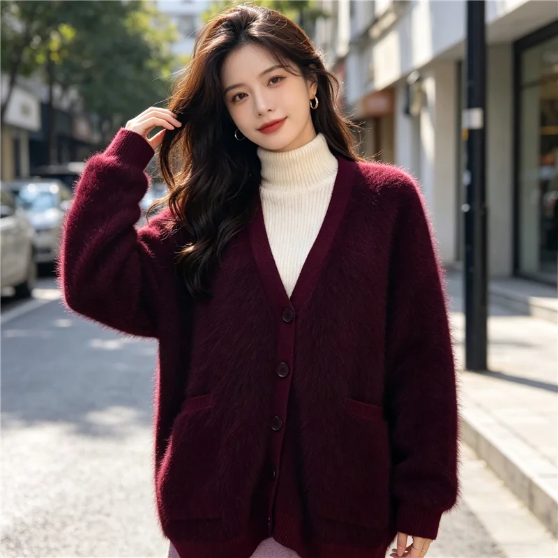 Women Mujer Super Soft Hairy Mink Fur Cardigan Women Oversized V-Neck Long Sleeve Loose Angora Coat Burgundy Jacket Coat Pull
Women Mujer Super Soft Hairy Mink Fur Cardigan Women Oversized V-Neck Long Sleeve Loose Angora Coat Burgundy Jacket Coat Pull
