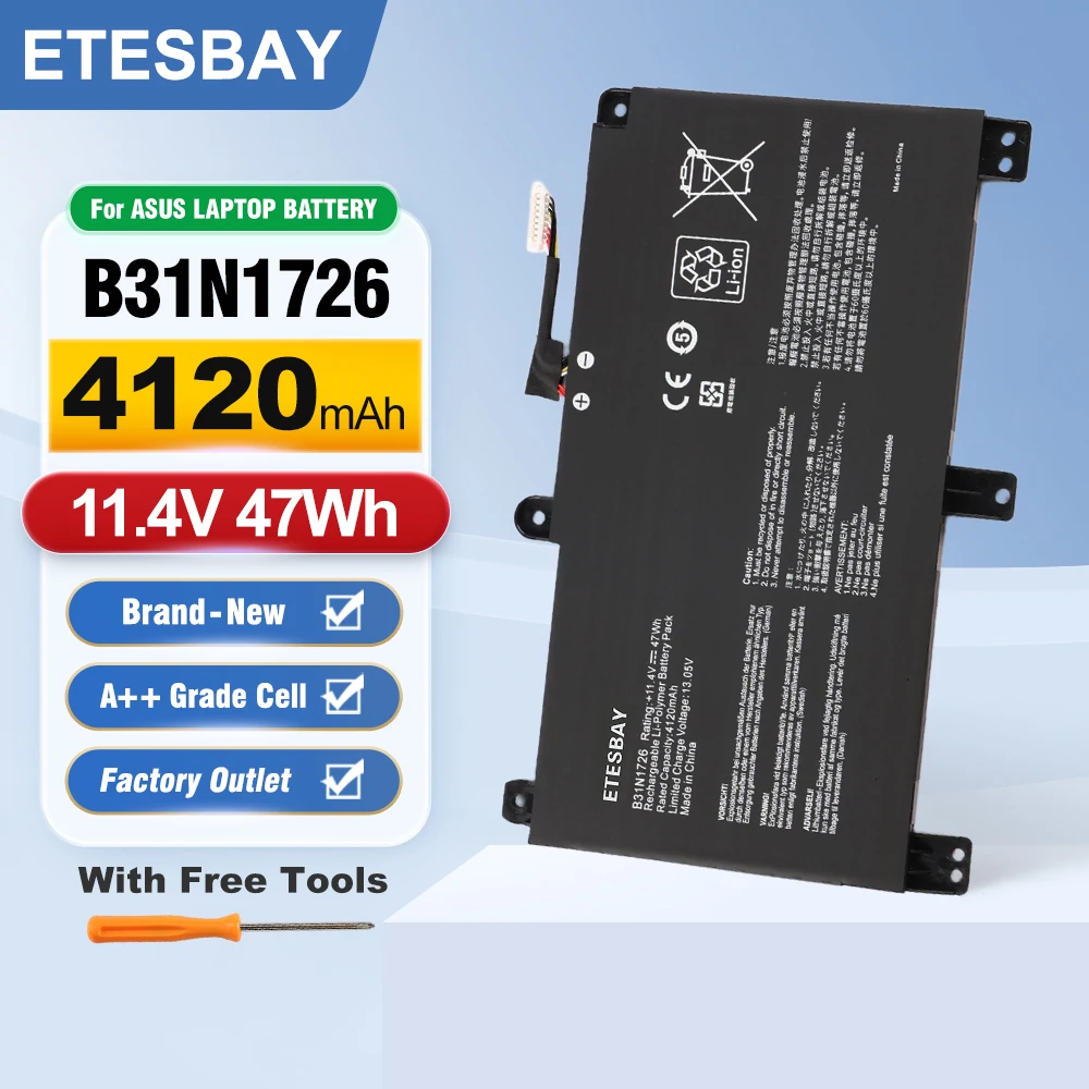 ETESBAY B31N1726 Laptop Battery For ASUS TUF Gaming FX80 FX86 FX504 FX504G FX504GM FX505 FX505G FX505DT FX505GE A15 FA506 48Wh
ETESBAY B31N1726 Laptop Battery For ASUS TUF Gaming FX80 FX86 FX504 FX504G FX504GM FX505 FX505G FX505DT FX505GE A15 FA506 48Wh