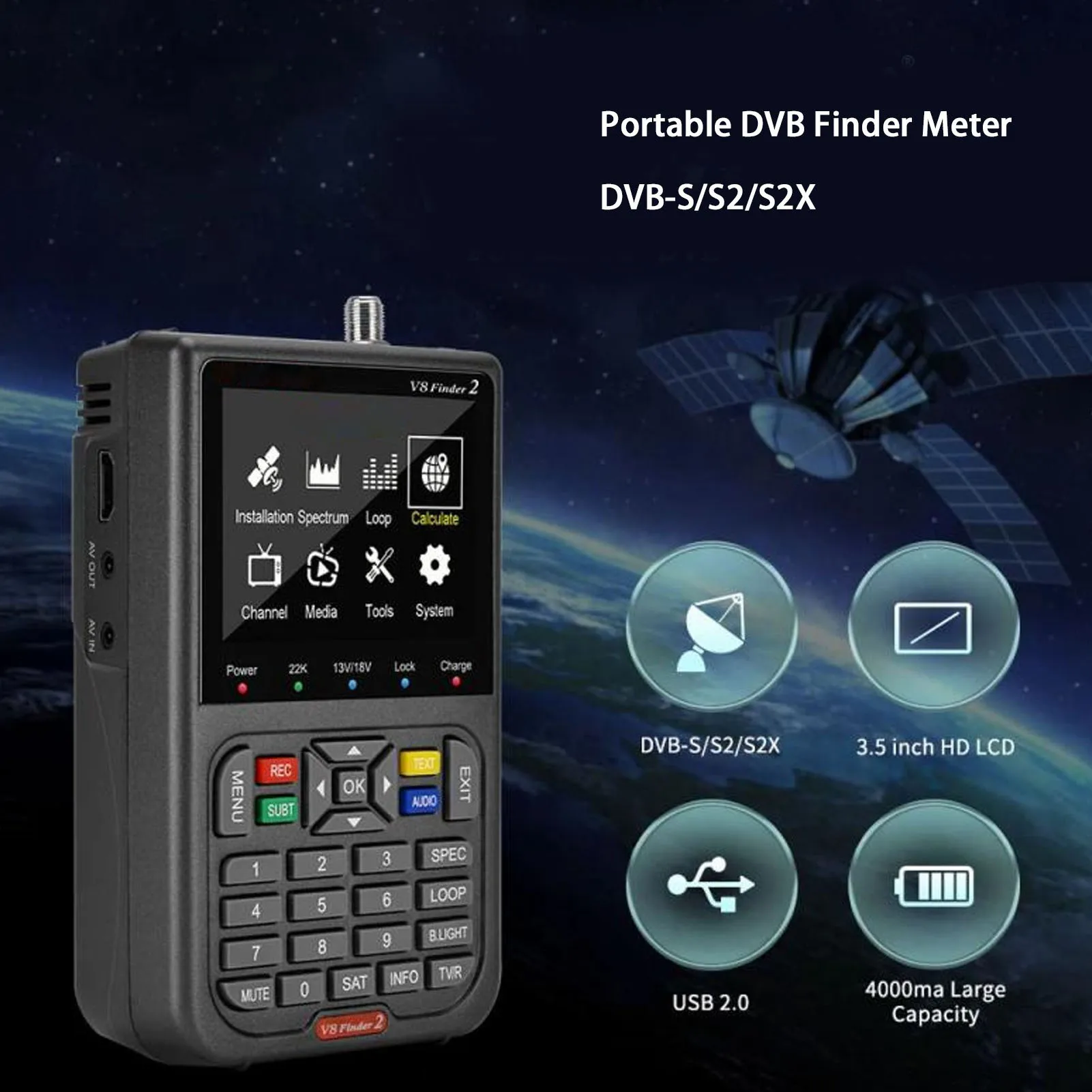 NEW Satellite Finder 950‑2150MHz 3.5 Inch Screen Digital SAT Meter DVB S2X S2 S Signal Receiver DC5V 9V 12V
NEW Satellite Finder 950‑2150MHz 3.5 Inch Screen Digital SAT Meter DVB S2X S2 S Signal Receiver DC5V 9V 12V