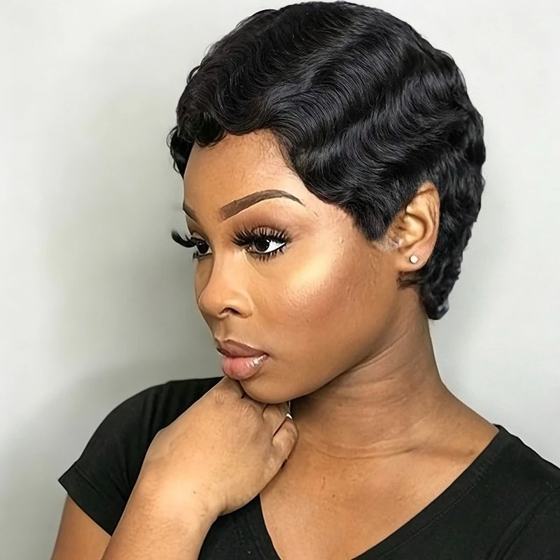 Short Curly Wave Wigs Human Hair For Women Full Machine Made Wig Finger Wave Wig 150% Density
Short Curly Wave Wigs Human Hair For Women Full Machine Made Wig Finger Wave Wig 150% Density