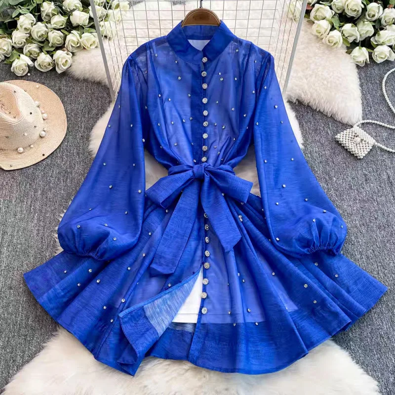 Luxury Celebrity With Rhinestone Inlay, High-End Silk Linen Lace Up, Waist Cinching And Slimming A-Line American Shirt Dress
Luxury Celebrity With Rhinestone Inlay, High-End Silk Linen Lace Up, Waist Cinching And Slimming A-Line American Shirt Dress