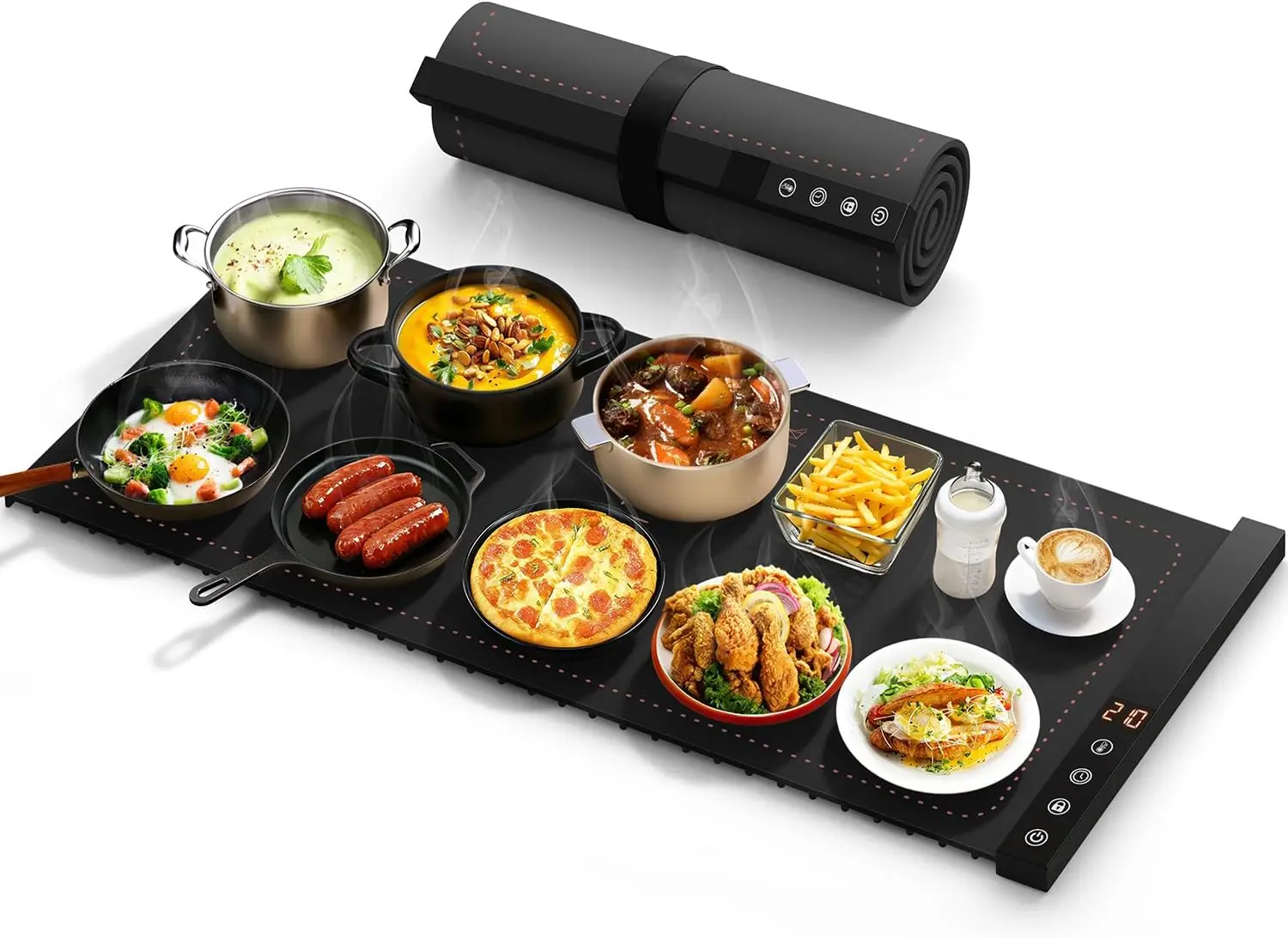 Rollable Food Warmer Mat with 6 Temperature Settings, 1-4 Hour Timer, Rapid Heating Silicone Mat for Buffet Party (Black XXL)
Rollable Food Warmer Mat with 6 Temperature Settings, 1-4 Hour Timer, Rapid Heating Silicone Mat for Buffet Party (Black XXL)