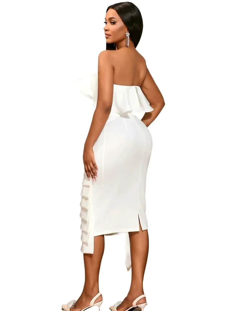 White Strapless Ruffled Crop Top And Asymmetric Midi Skirt Set Elegant Party Evening Formal Occasions Dress
White Strapless Ruffled Crop Top And Asymmetric Midi Skirt Set Elegant Party Evening Formal Occasions Dress