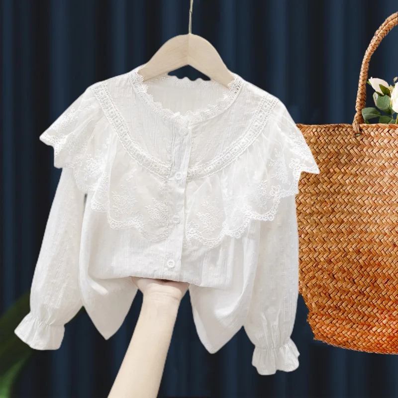 Spring Autumn Lace Children's Shirt Casual Long Sleeve White Blouse Girls' Fashionable Outwear Square Collar from Mainland China
Spring Autumn Lace Children's Shirt Casual Long Sleeve White Blouse Girls' Fashionable Outwear Square Collar from Mainland China