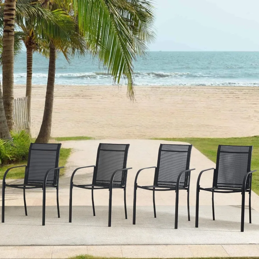 Набор стульев для уличной столовой из 4-х штабелируемых стульев для патио с текстильной тканью, легкие садовые стулья для лагеря на заднем дворе у бассейна
Набор стульев для уличной столовой из 4-х штабелируемых стульев для патио с текстильной тканью, легкие садовые стулья для лагеря на заднем дворе у бассейна