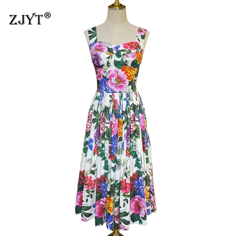 ZJYT Women's Floral Print 100% Cotton Dress Spaghetti Strap Midi Summer Holiday Party Dresses Camisole Fashion Runway 2025
ZJYT Women's Floral Print 100% Cotton Dress Spaghetti Strap Midi Summer Holiday Party Dresses Camisole Fashion Runway 2025