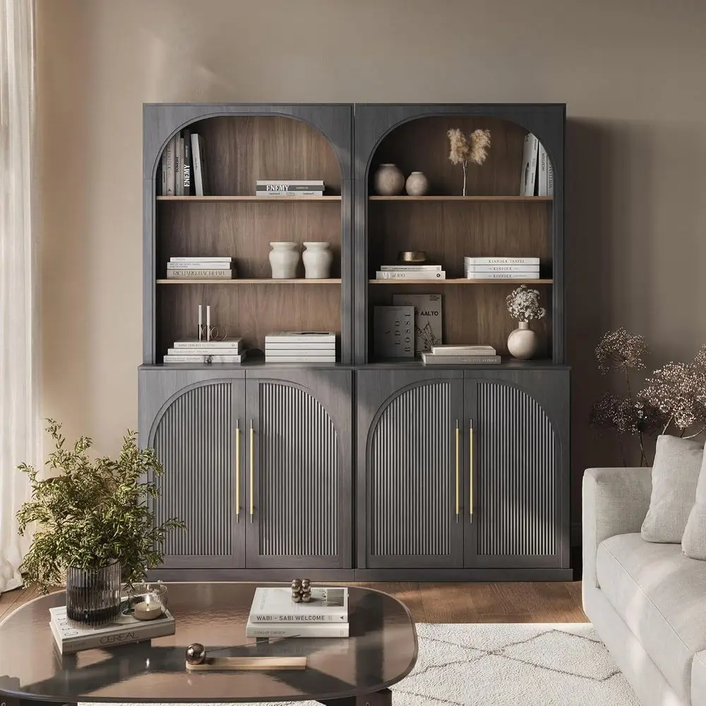 72 Tall 2-Piece Wooden Storage Cabinet Set with Hutch and 3-Tier Shelves, Curved Door Design for Home or Office, Ebony Finish
72 Tall 2-Piece Wooden Storage Cabinet Set with Hutch and 3-Tier Shelves, Curved Door Design for Home or Office, Ebony Finish